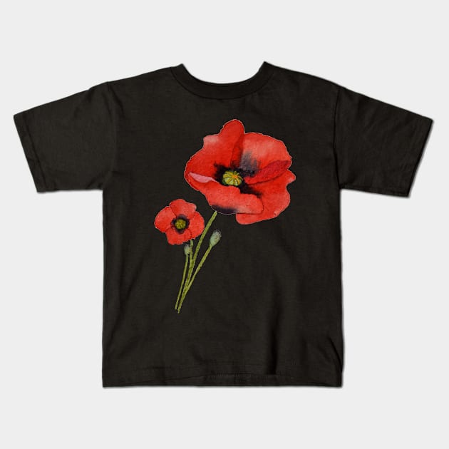 Watercolour Poppies Kids T-Shirt by Kirsty Topps